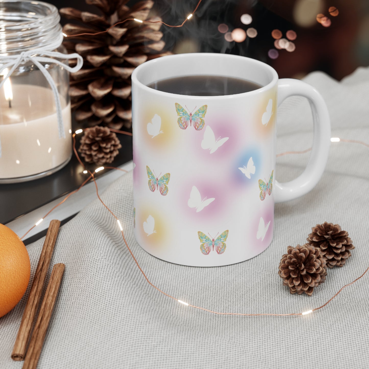 Colorful Butterfly Mug - 11oz, Whimsical Drinkware, Nature Lover Gift, Pastel Home Decor, Butterfly Enthusiast